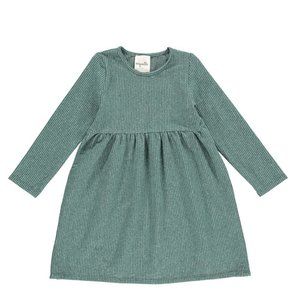 Leaf color kid dress w wooden button detail (12mo - 7)